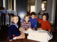 4th birthday, with my hand on cousin Paul Heidhues' shoulder.