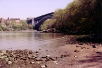 Looking out from Manning's Beach in Inwood Hill Park over the Harlem River Canal towards the Bronx and the Henry Hudson Bridge.