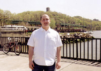 Me, at Tubby Hook on Dyckman Street with the Cloisters and Hudson River in the background.
