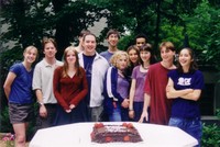 I managed to graduate from high school, so I had a party. L to R: Jessie Shacklette, Mike McCurdy, Megan Enright, Chris Holcomb (hiding), me, Chris Erway, Diana Reznikoff, Megan Rizolla, Mike Jeffries, Cathy Erway, David Feinberg, Stephanie Hart.