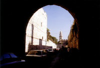 Entering Jerusalem through the Damascus Gate, I believe.