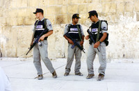 Some Israeli policemen, hanging out near the Kotel.