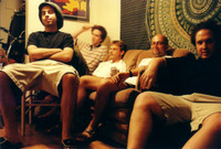 The den of sin at Alexander Street. L to R: Gocha Tsinadze, Jared Taylor, Hansjorg Stahl (AKA "Joe Steel, American Hero"), Mattias, Me.
