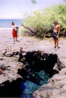 A fresh water "puka" down the beach from our camp site. It was nice to be able to rinse off the saltwater, and also to swim in a pretty scary cave. 
