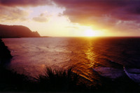 Gorgeous Kaua'i sunset. The silhouetted cliff on the left side was featured in the movie "South Pacific" as Bali Hai, not its real name.