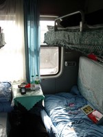 The interior of my soft-sleeper compartment. Quite nice, really, especially since I had it to myself for the second day of my two day trip to Korla.