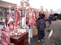 Fresh mutton, the carcass still steaming in many cases. If you were lucky you'd see a pile of heads on the ground below.