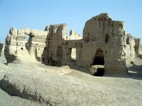 The best preserved house at Jiaohe. It once contained eight rooms surrounded by a large courtyard.