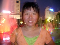 Wang Shan, one of Circle English's administrative staffers and an all-around nice girl, in front of the fountain.