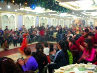 The atmosphere at the hatmatoi was a lot like a wedding or bar mitzvah. Here, a young girl dances for the crowd.