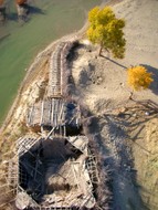 Looking straight down from the rickety observation tower at Lo Bu Ren Chun Zai, along the Tarim River.