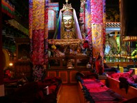 A statue inside the main hall of the Jokhang Temple. I believe this is supposed to be Tsongkapa?