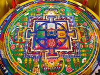 An example of the sand art for which Tibetans are famous, seen at Kundeling Monastery. Notice the damaged area at the bottom.
