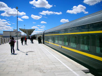A few hours north of Lhasa, the train stops at Nagchu. Is that a shiny brand-spankin' new train or what?
