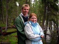 Without much sun during our first two days at Kanas, the temperatures were downright cold. William and Zoe pose - in jackets - for a "couple shot" next to the lake.