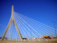 Driving past Boston's Bunker Hill Bridge.
