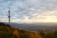 Almaty's TV tower looms high over the city.