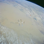 Taklamakan Desert and Bosten Hu from space (courtesy: NASA). That's a lot of sand down there.