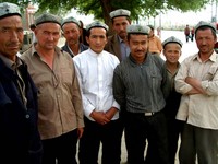 Pretty much anywhere I stopped, I drew a large crowd of curious Uyghur men. These guys were hanging out just outside the mosque in Keriya.