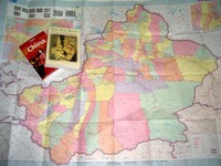 My trusty map and guidebooks! Actually, the guidebooks weren't really that useful. The Lonely Planet's information on Hotan is pretty crappy.
