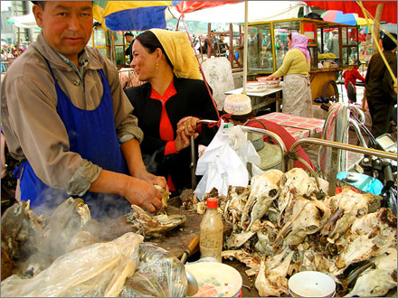 Delicious sheep brains for sale. Kuqa, Xinjiang.