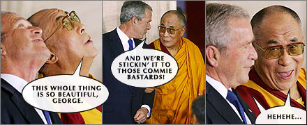 George W. Bush and the Dalai Lama enjoy stickin' it to the Chinese.