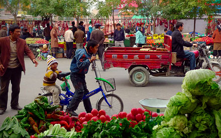 Market scene in Korla, Xinjiang