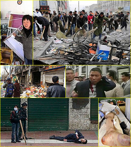 Scenes of destruction in Lh@sa after Tibetan riots in 2008.