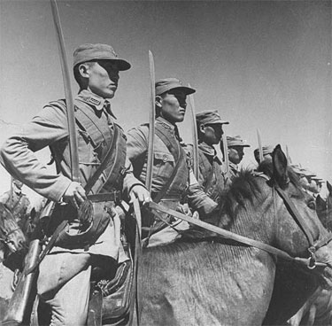 Close-up of cavalry cadets at Tihwa Military Academy.